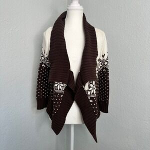 Decree Chunky Knit‎ Winter Sweater Jacket Fair Isle Brown Cream Cottag Small